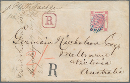 Hongkong: 1865, QV 48 C. Rose Tied Blue "B62" To Registered Cover To Melbourne/Australia, Endorsed P - Other & Unclassified