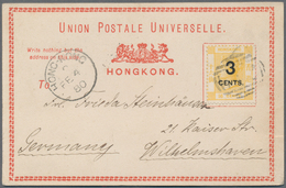 Hongkong: 1877, 3/CENTS. On 16 C. Tied Unclear "B62" To Red Postcard Form From "HONG KONG C FE 4 80" - Autres & Non Classés