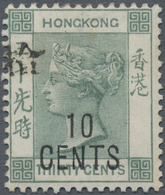 Hongkong: 1898, '10 CENTS' Surcharged On QV 30c Grey-green With Handstamped Large Chinese Characters - Sonstige & Ohne Zuordnung
