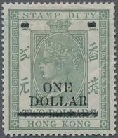 Hongkong - Stempelmarken: 1897, QV Revenue Stamp Wmk. Crown CC $2 Olive Green Surcharged $1, With Bo - Post-fiscaal Zegels