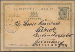 Hongkong - Ganzsachen: 1900, 2 Postcards From Hongkong To Germany, Cancelled Endorsing "via Brindisi - Postwaardestukken