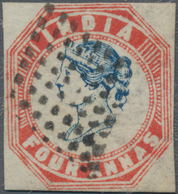 Indien: 1854-55 Lithographed 4a. Deep Blue & Red From 4th Printing, Sheet Pos. 1 With Watermark Reve - 1852 Sind Province