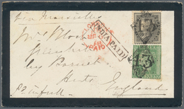 Indien: 1858 (1st Feb.): Mourning Cover From Mhow To England Via Marseilles Franked By 1854 2a. Gree - 1852 Provincia Di Sind