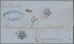 Indien: 1864 Entire Letter From Bombay To Bordeaux With Two Different GB-France Exchange Handstamps, - 1852 Sind Province