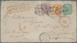 Indien: 1867 Cover From Jorehaut To Holywell, North Wales, England By Travelling P.O. And Via Bombay - 1852 District De Scinde