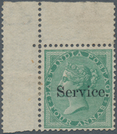 Indien - Dienstmarken: 1866 Official 4a. Green, Small "Service." Overprint, Top Left Corner Stamp Wi - Timbres De Service