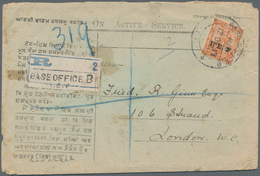 Indien - Feldpost: 1917 Registered Cover From Indian Base Office B In Dar-es-Salam, Tanganyika To Lo - Militaire Vrijstelling Van Portkosten