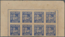 Indien - Feudalstaaten - Jaipur: 1904 ½a. Blue, Type 1a, Top Part Sheet Of Eight With Resp. Sheet Ma - Other & Unclassified