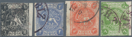 Iran: 1875, Lions Issue Complete Used Rouletted Set Of Four Stamps Clear Cancelled, Minor Faults And - Iran