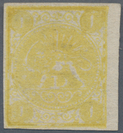 Iran: 1875, Error Of Colour: 1 Kr. Greenish Yellow Unwmkd., Unused No Gum (Scott 19 C = $.35.000). C - Irán