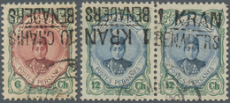 Iran: 1921 Benaders Issue 1k. On 12ch. Horiz. Pair, Left-hand Stamp Showing Variety "OVERPRINT INVER - Irán