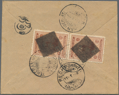 Iran: 1924, 3 Ch. Redbrown Pair On Cover Portrait Censored By Black Boxed Hs. Tied By "TEHERAN" Cds. - Irán