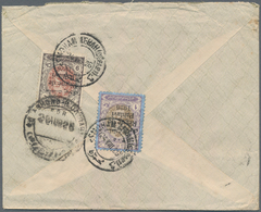 Iran: 1926, OVERLAND MAIL : 1 Kr. Silver Violet Brown And 9 Ch. Redbrown Slate Together On Reverse O - Irán