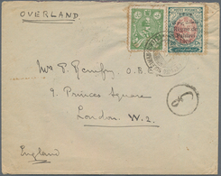 Iran: 1926, OVERLAND MAIL : 1 Ch. Green And 26 Ch. Redbrown Green Together On Envelope Tied By "MASD - Iran