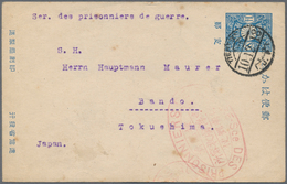 Japanische Post In China: 1915, Card 1 1/2 S. Blue Canc. "TIENTSIN2 10.12.18 I.J.P.A." To Japan, POW - 1943-45 Shanghai & Nanchino