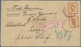 Japanische Post In Korea: 1888, New Koban 10 S. Horiz. Pair Tied Brown "NINSEN I.J.P.O. 8 SEP 98" To - Franchigia Militare