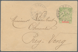 Kambodscha: 1903. French Indo-China Postal Stationery Envelope 5c Yellow- Green Cancelled By Soairie - Kambodscha