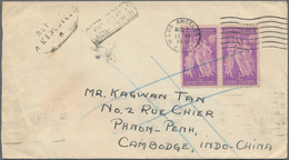 Kambodscha: 1940, Incoming Mail,USA, Cover W. 3 C.Pan American Union Pair Tied "LOS ANGELES AUG 8 19 - Cambodja