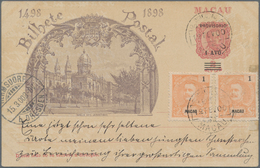 Macau: 1898, Jubilee Card 1 A./2 A. Uprated 1 A. (2) Tied "MACAU 10 FEV 00" To Germany W. Arrival "H - Autres & Non Classés
