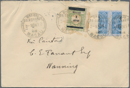 Macau: 1902/10, Bisects: 6 A./200 R. Bluish On Blue (pair) And 1 A. On Due Stamp Tied "MACAU 2-NOV 1 - Sonstige & Ohne Zuordnung