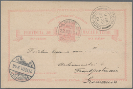 Macau - Ganzsachen: 1901, Card 20 R. Canc. "MACAU 22 NOV 01" Via "VICTORIA HONG KONG 23 NOV 01" To G - Enteros Postales