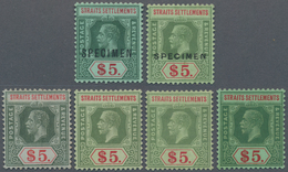 Malaiische Staaten - Straits Settlements: 1912-33 KGV. $5, Six Mint Stamps Watermarked Mult Crown CA - Straits Settlements