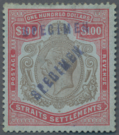 Malaiische Staaten - Straits Settlements: 1912-23 KGV. $100 Black & Carmine/blue, Wmk Mult Crown CA, - Straits Settlements