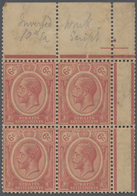 Malaiische Staaten - Straits Settlements: 1921-33 KGV. 6c. Dull Claret, Top Right Corner Block Of Fo - Straits Settlements