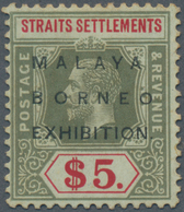 Malaiische Staaten - Straits Settlements: 1922 'Malaya-Borneo Exhibition' $5 Green & Red/blue-green, - Straits Settlements