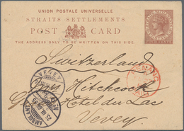 Malaiische Staaten - Penang: 1884 Straits Postal Stationery Card 4c. Brown Used From Penang To Vevey - Penang