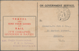 Malaiische Staaten - Penang: 1939 Printed Receipt Card Of "Federated Malay States Railways" Used Fro - Penang