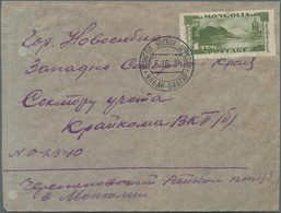Mongolei: 1932 Pictorial 1t. Green Used On Cover From Ulan Bator To Novosibirsk, Tied By Superb Stri - Mongolie