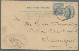 Nepal: 1925: Official India Postal Stationery Card KGV. ¼a. Ultramarine On Buff (1921), Uprated By I - Népal