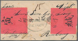 Niederländisch-Indien: 1855 Ca., Red Band Letter-sheet With Blue Oval SAMARANG/FRANCO Besides Manusc - Indes Néerlandaises