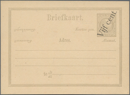 Niederländisch-Indien: 1878 (ca.), Moquette Surcharges: "Vijf Cent" In Black, SW To NE On Stationery - Netherlands Indies