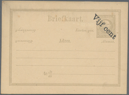 Niederländisch-Indien: 1878 (ca.), Moquette Surcharges: "Vijf Cent" In Black, Bold Type NW To SE On - Netherlands Indies