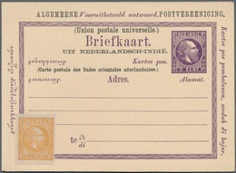 Niederländisch-Indien: 1878 (ca.), Double Card Willem 5 C.+5 C. Violet Both Parts Uprated Willem 2 1 - Nederlands-Indië