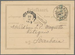 Niederländisch-Indien: 1879, Blue Ovpt. "Vijf Cent" On Card Willem 12 1/12 C. Canc. "PEKALONGAN 19/1 - Netherlands Indies