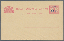 Niederländisch-Indien: 1912 (ca.), 7 1/2 Cent, Two-line Blue Surcharge Essay On Stationery Card 5 C. - India Holandeses