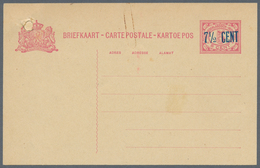 Niederländisch-Indien: 1912 (ca.), 7 1/2 Cent, Single-line Blue Surcharge Essay On Stationery Card 5 - India Holandeses
