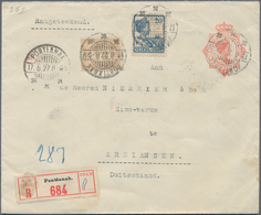 Niederländisch-Indien: 1923, Two Stationery Envelopes: Octagon 20 C Blue Uprated 20 C. Sent Register - Nederlands-Indië