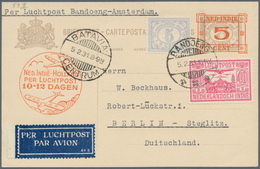 Niederländisch-Indien: 1930 Airmail Postal Stationery Card 5 On 7½c. With Airmail Cachet In Orange, - Netherlands Indies
