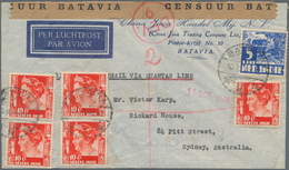 Niederländisch-Indien: 1940, 5 C., 10 C. (5) As 55 C. Frank Tied "BATAVIA 10.10.40" To Censored Airm - Netherlands Indies