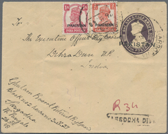 Pakistan: 1947, "Pakistan" Ovpts. On KGVI: Envelope 1 1/2 A. Uprated 1 A., 2 A. Tied "SARGODHA 26 AP - Pakistán