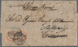 Philippinen: 1856, 5 Cuartos Red Pair On Folded Envelope. MANILA To CORRIMAO And Redirected To Sulve - Filipinas