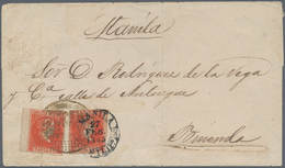 Philippinen: 1863, 5 Cuartos Vermillon (2, One Left Margin Copy) Tied Oval "ZAMBALES / TRIBUNAL / DE - Filipinas
