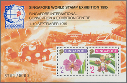 Singapur: 1995: 10 'Orchids' Miniature Sheets = Even 5 Of Orangutan M/s IMPERF And September M/s Wit - Singapur (...-1959)