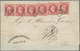 Syrien: 1869: Folded Cover From Marseilles To Alep, SYRIA Franked By Six Singles Of Napoleon 1868 80 - Syrie