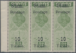Thailand: 1907, 10 T.on Fiscal, A Left Margin Horizontal Strip Of Three, Pos. 3 First Mount In Margi - Thailand