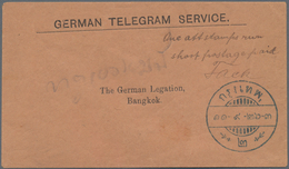 Thailand: 1907 Ca.: "One Att Stamps Run Short/Postage Paid" In M/s On 'German Telegram Service' Enve - Thaïlande